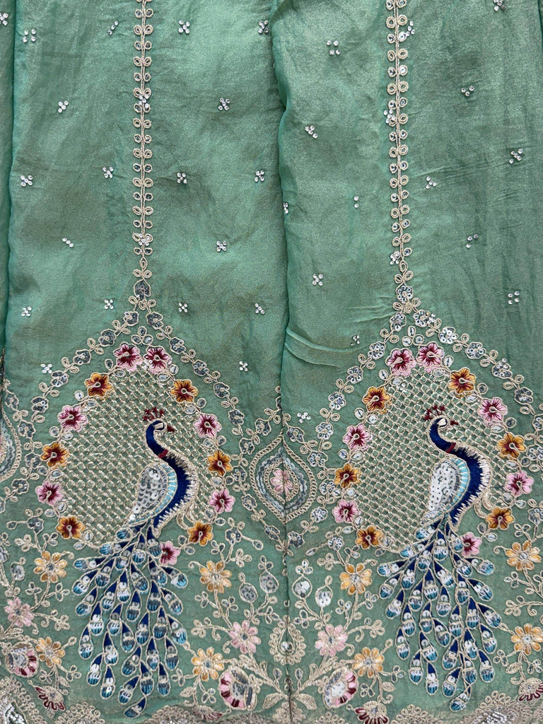 Beautiful Green Sequins Embroidered Silk Engagement Wear Lehenga Choli