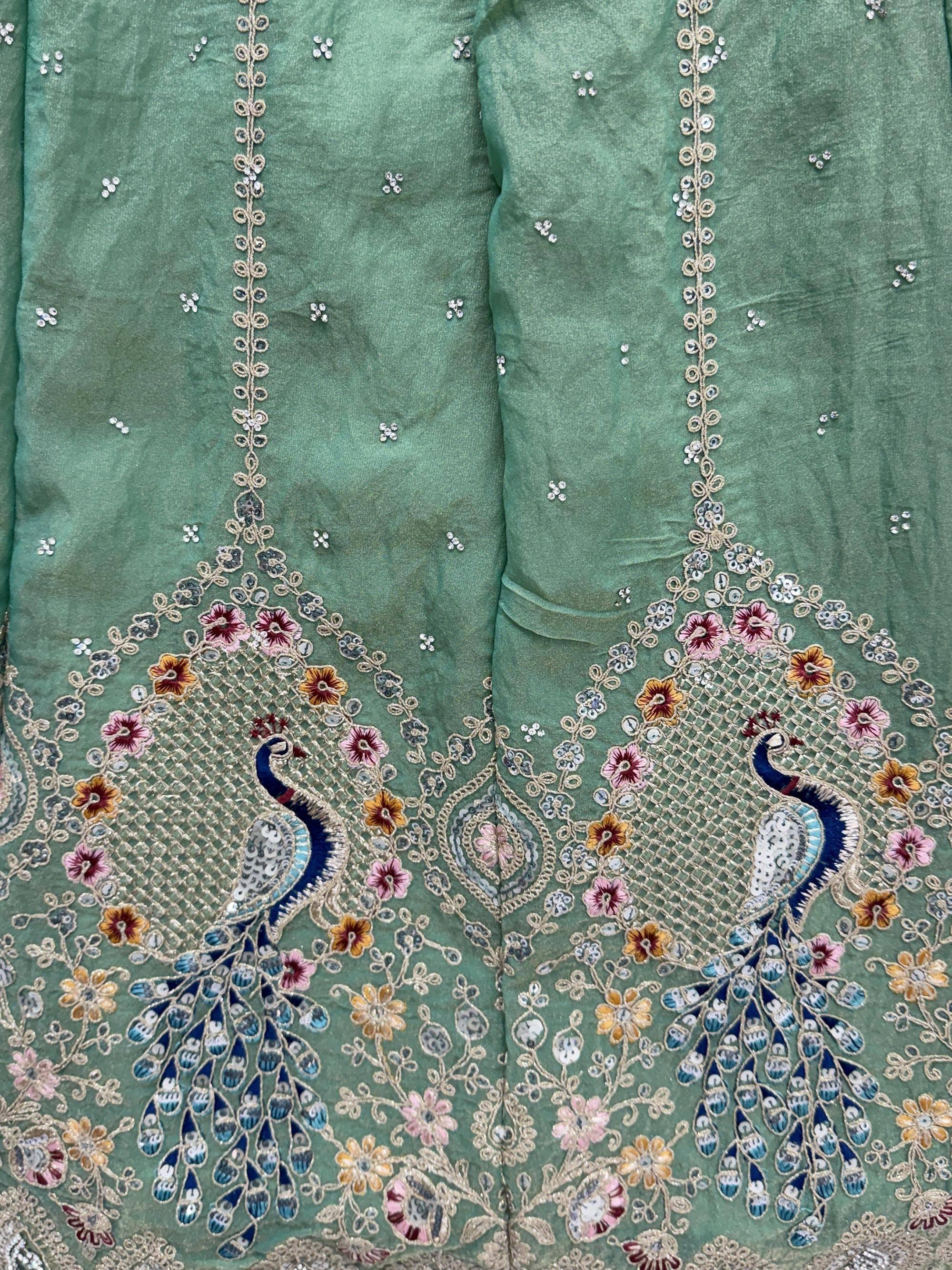 Beautiful Green Sequins Embroidered Silk Engagement Wear Lehenga Choli