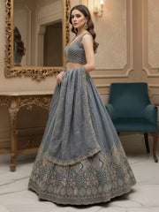 Amazing Grey Dori Embroidered Silk Wedding Wear Lehenga Choli