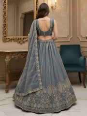 Amazing Grey Dori Embroidered Silk Wedding Wear Lehenga Choli