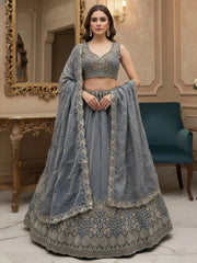 Amazing Grey Dori Embroidered Silk Wedding Wear Lehenga Choli