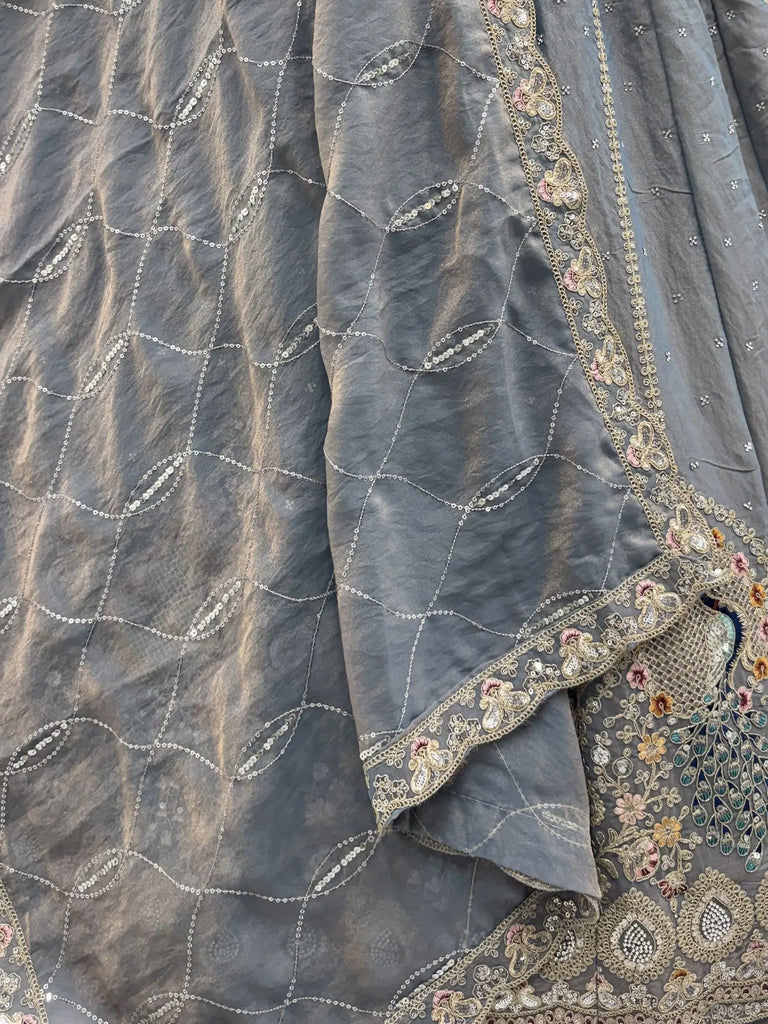 Amazing Grey Dori Embroidered Silk Wedding Wear Lehenga Choli
