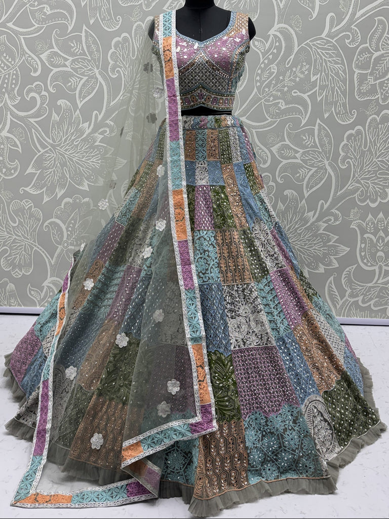 Wonderful Multi-Color Embroidered Net Readymade Lehenga Choli
