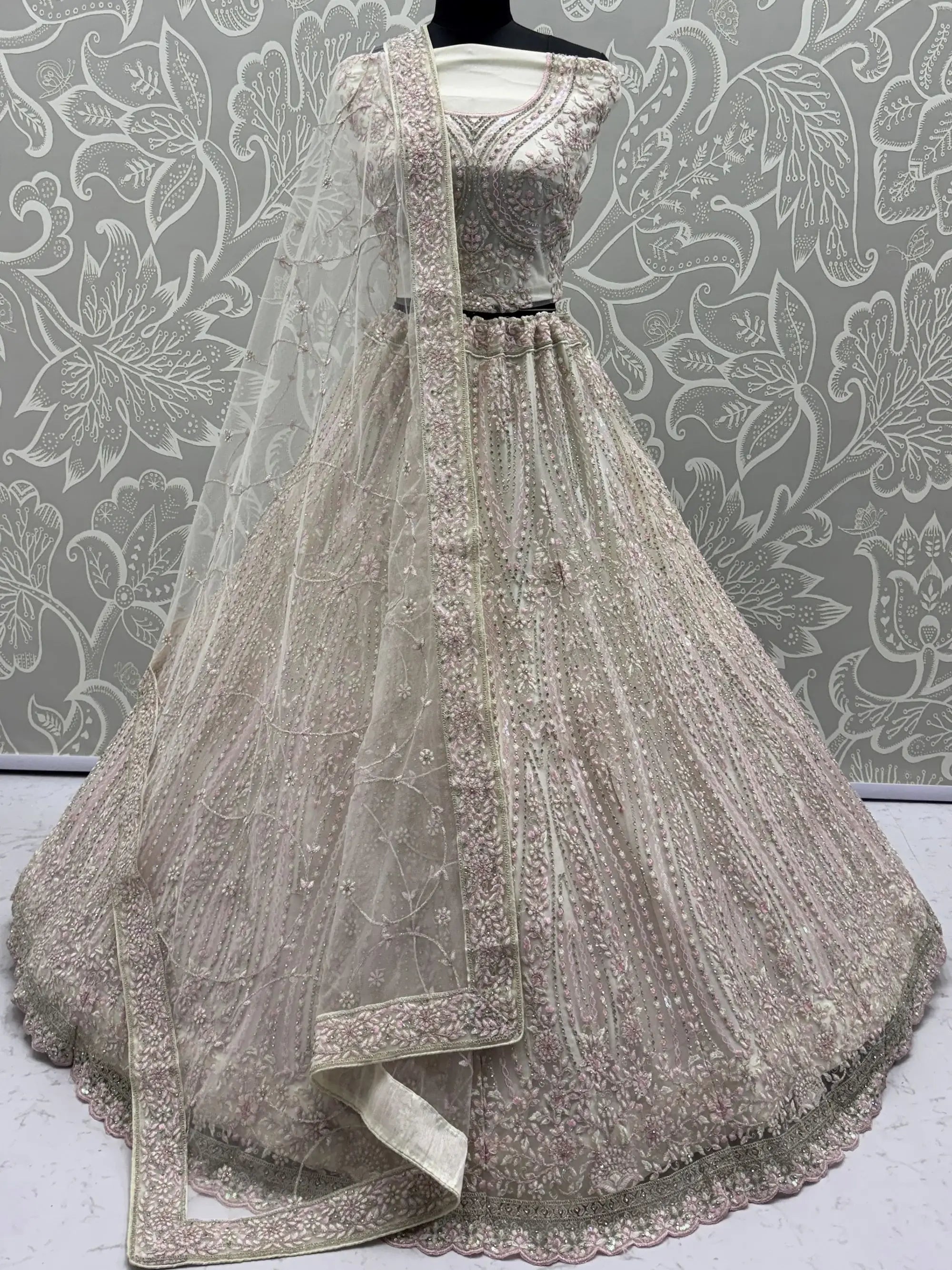 Impressive White Diamond Work Net Reception Wear Lehenga Choli