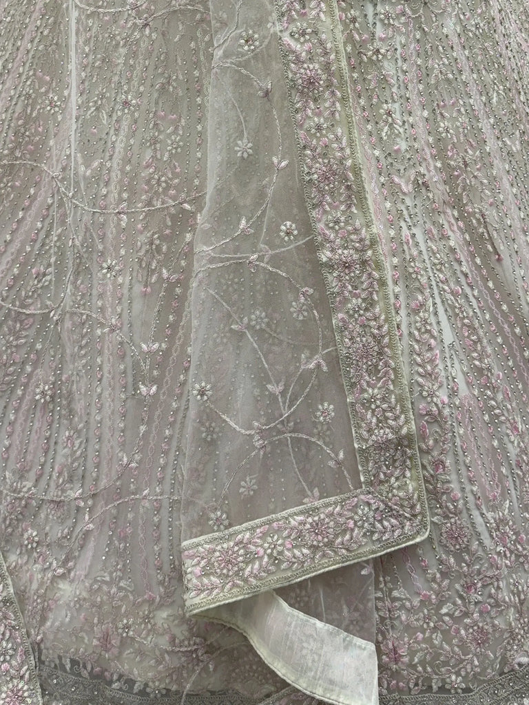 Impressive White Diamond Work Net Reception Wear Lehenga Choli