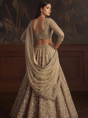 Alluring Golden Sequins Embroidered Net Reception Wear Lehenga Choli