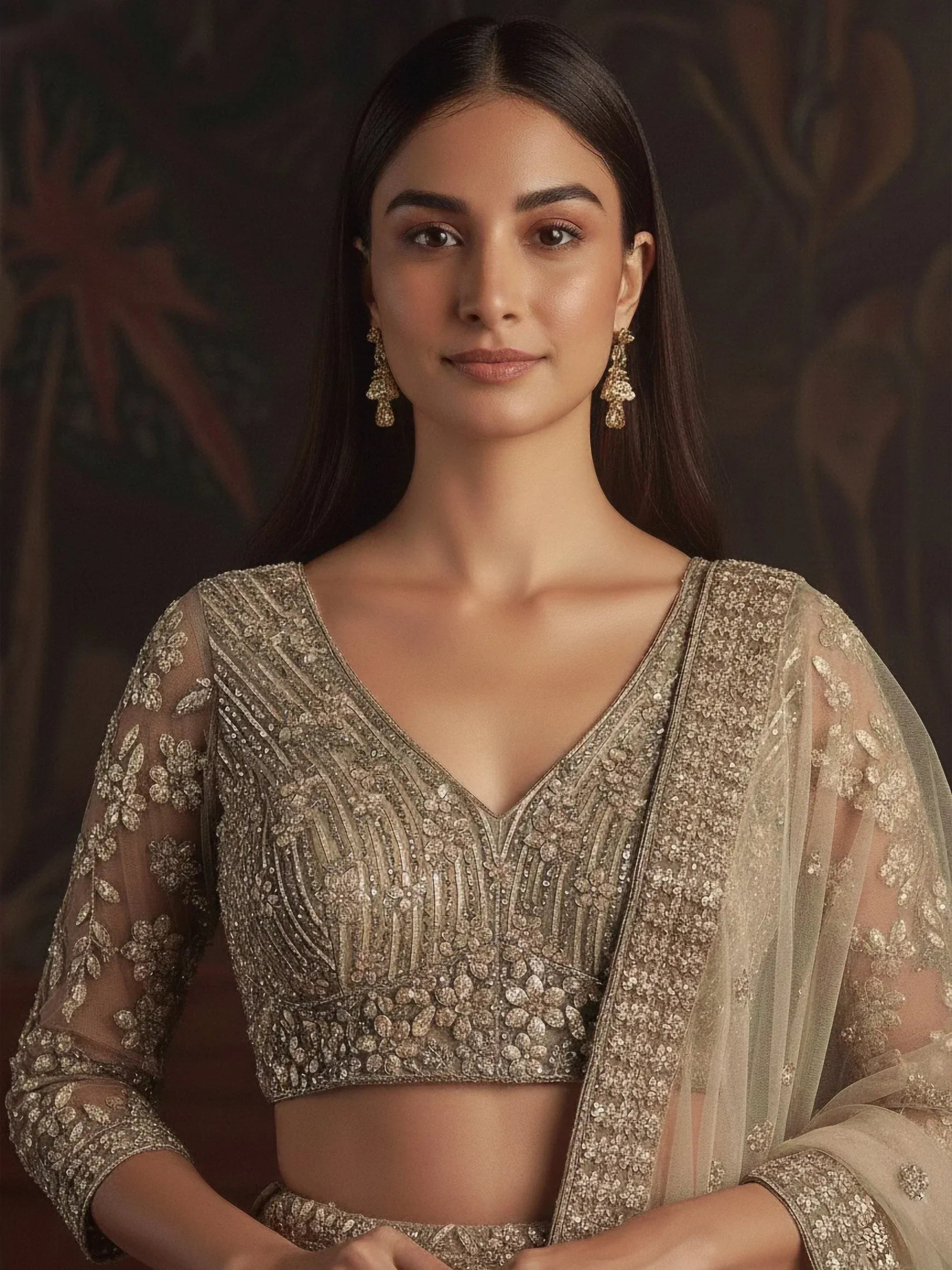 Alluring Golden Sequins Embroidered Net Reception Wear Lehenga Choli