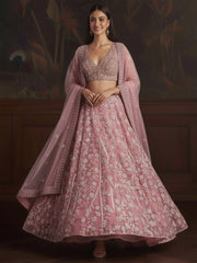 Stunning Pink Sequins Embroidered Net Engagement Wear Lehenga Choli
