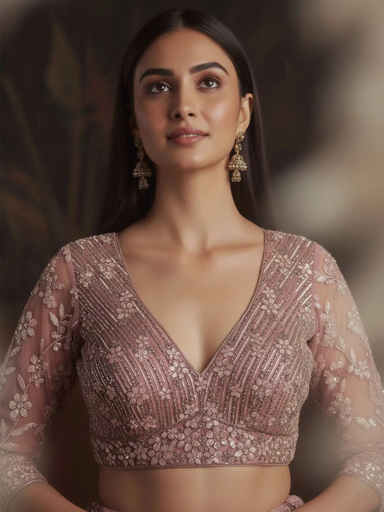 Stunning Pink Sequins Embroidered Net Engagement Wear Lehenga Choli