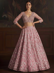 Stunning Pink Sequins Embroidered Net Engagement Wear Lehenga Choli