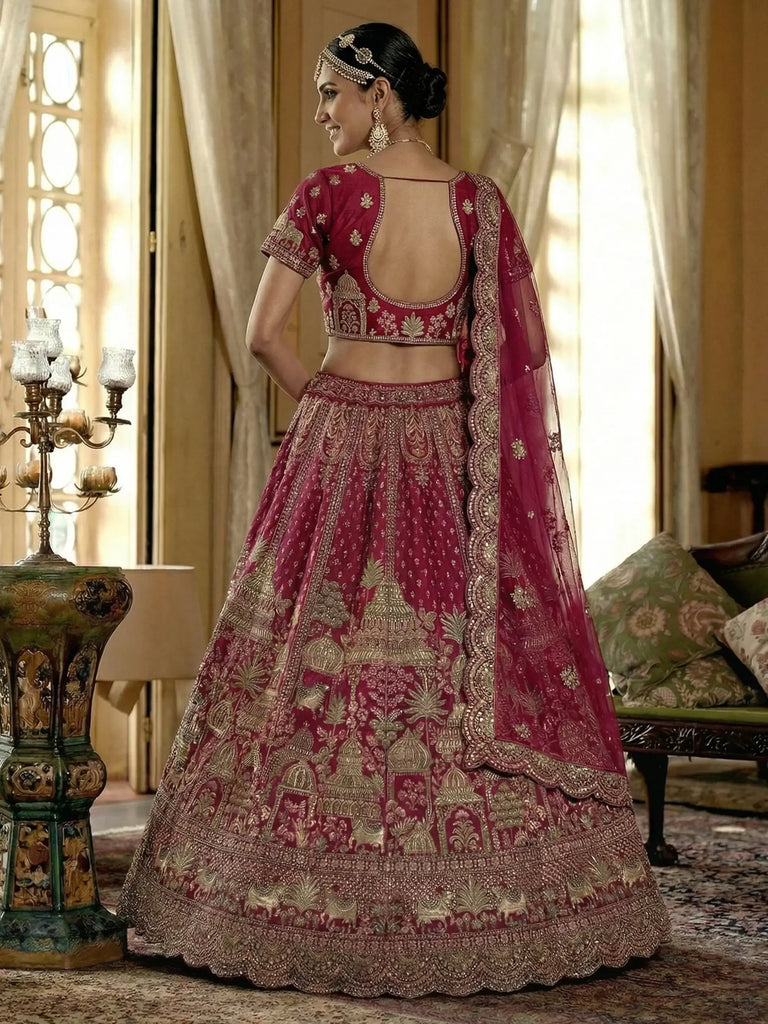 Pretty Pink Embroidered Silk Bridal Lehenga Choli With Double Dupatta