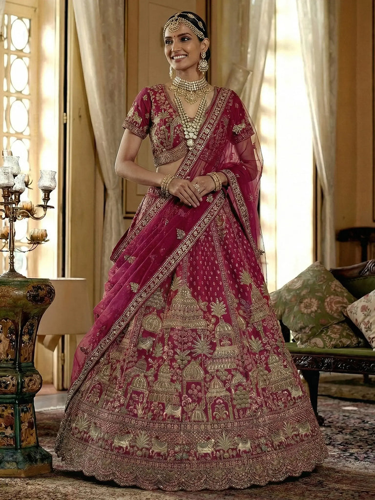 Pretty Pink Embroidered Silk Bridal Lehenga Choli With Double Dupatta