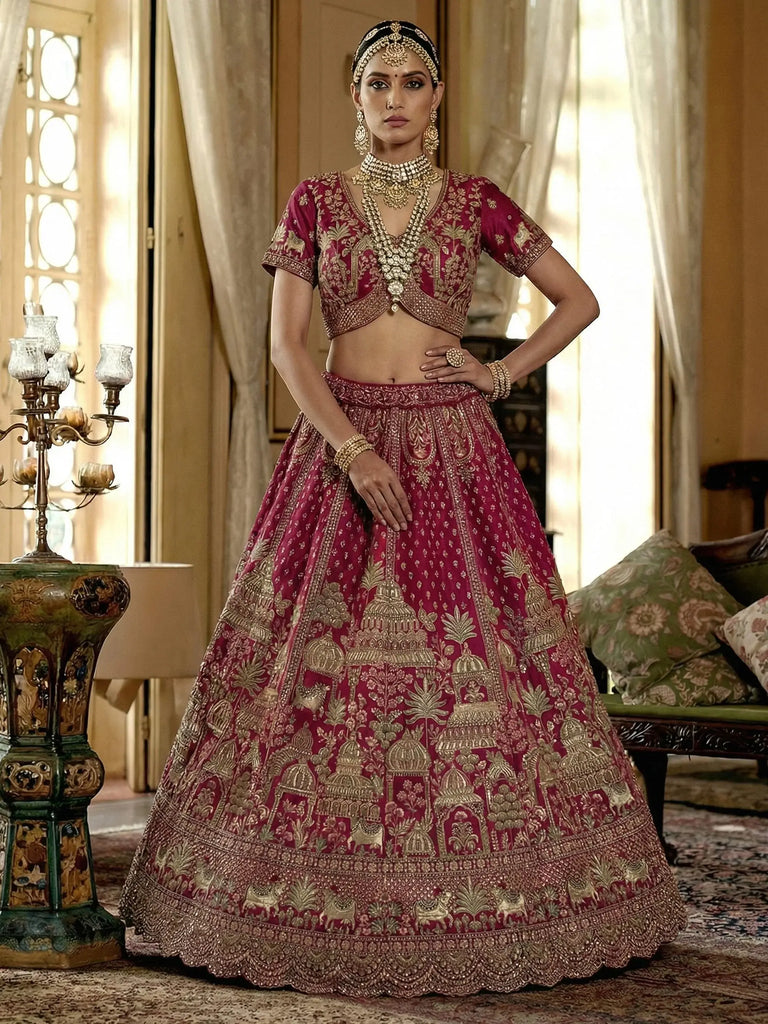 Pretty Pink Embroidered Silk Bridal Lehenga Choli With Double Dupatta