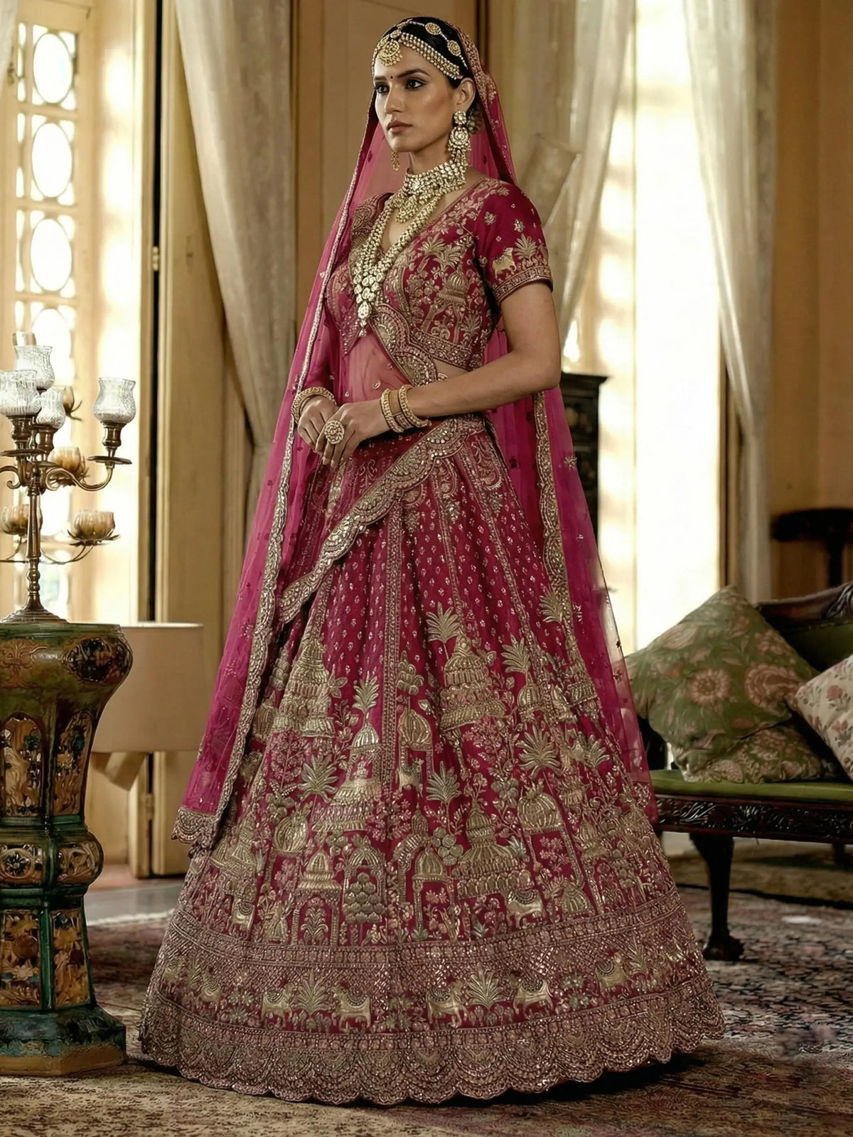 Pretty Pink Embroidered Silk Bridal Lehenga Choli With Double Dupatta