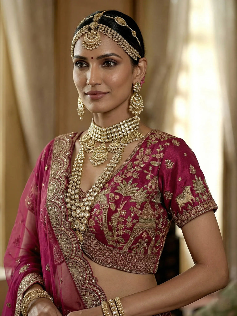 Pretty Pink Embroidered Silk Bridal Lehenga Choli With Double Dupatta