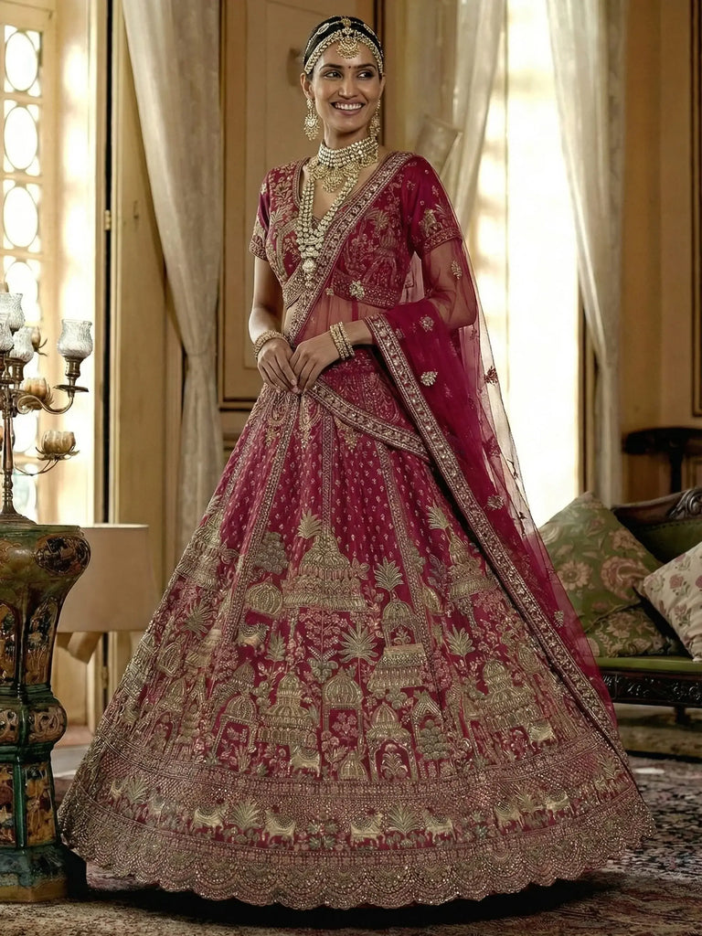 Pretty Pink Embroidered Silk Bridal Lehenga Choli With Double Dupatta