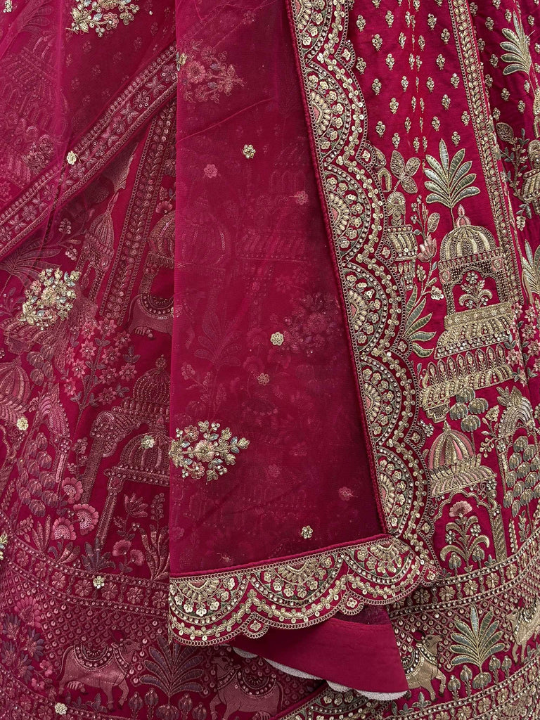 Pretty Pink Embroidered Silk Bridal Lehenga Choli With Double Dupatta