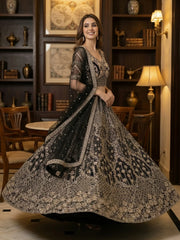 Incredible Black Sequins Embroidered Net Reception Wear Lehenga Choli