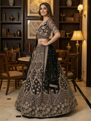 Incredible Black Sequins Embroidered Net Reception Wear Lehenga Choli