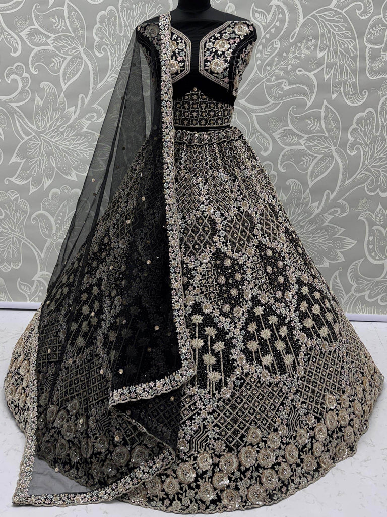 Incredible Black Sequins Embroidered Net Reception Wear Lehenga Choli