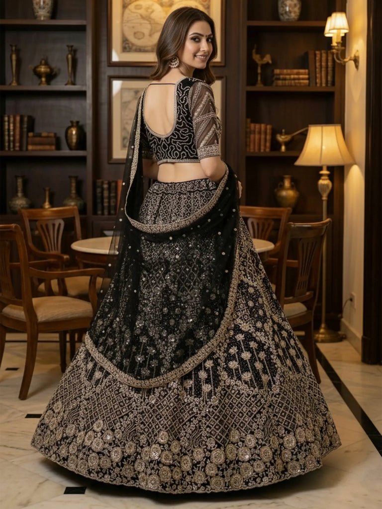Incredible Black Sequins Embroidered Net Reception Wear Lehenga Choli