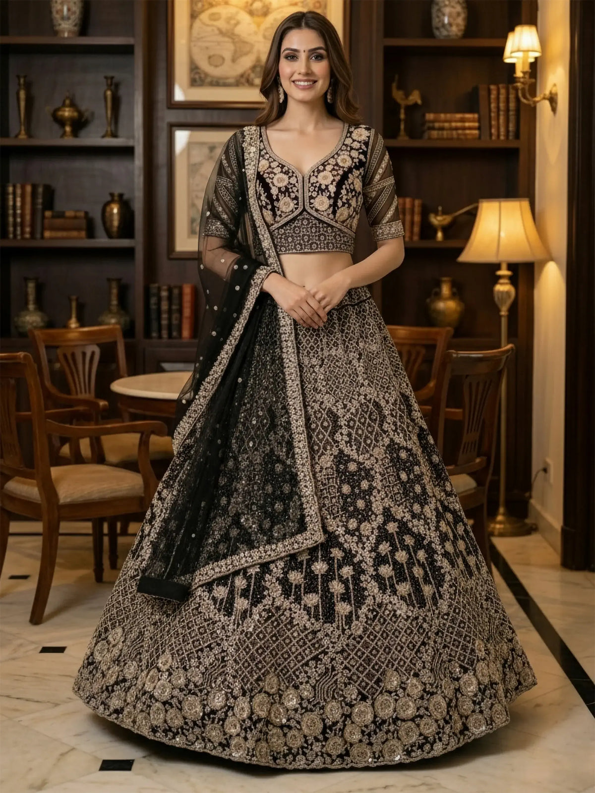 Incredible Black Sequins Embroidered Net Reception Wear Lehenga Choli