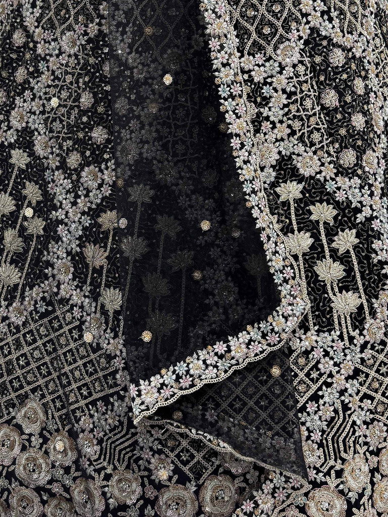 Incredible Black Sequins Embroidered Net Reception Wear Lehenga Choli