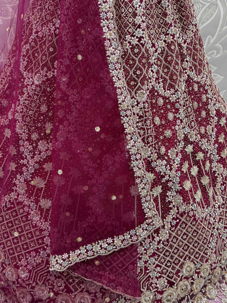 Classic Pink Thread Embroidered Silk Wedding Wear Lehenga Choli