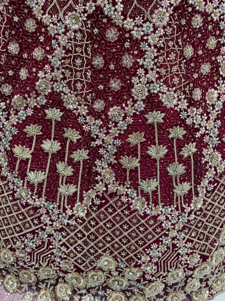 Classic Pink Thread Embroidered Silk Wedding Wear Lehenga Choli