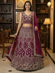Classic Pink Thread Embroidered Silk Wedding Wear Lehenga Choli