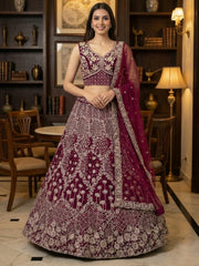 Classic Pink Thread Embroidered Silk Wedding Wear Lehenga Choli