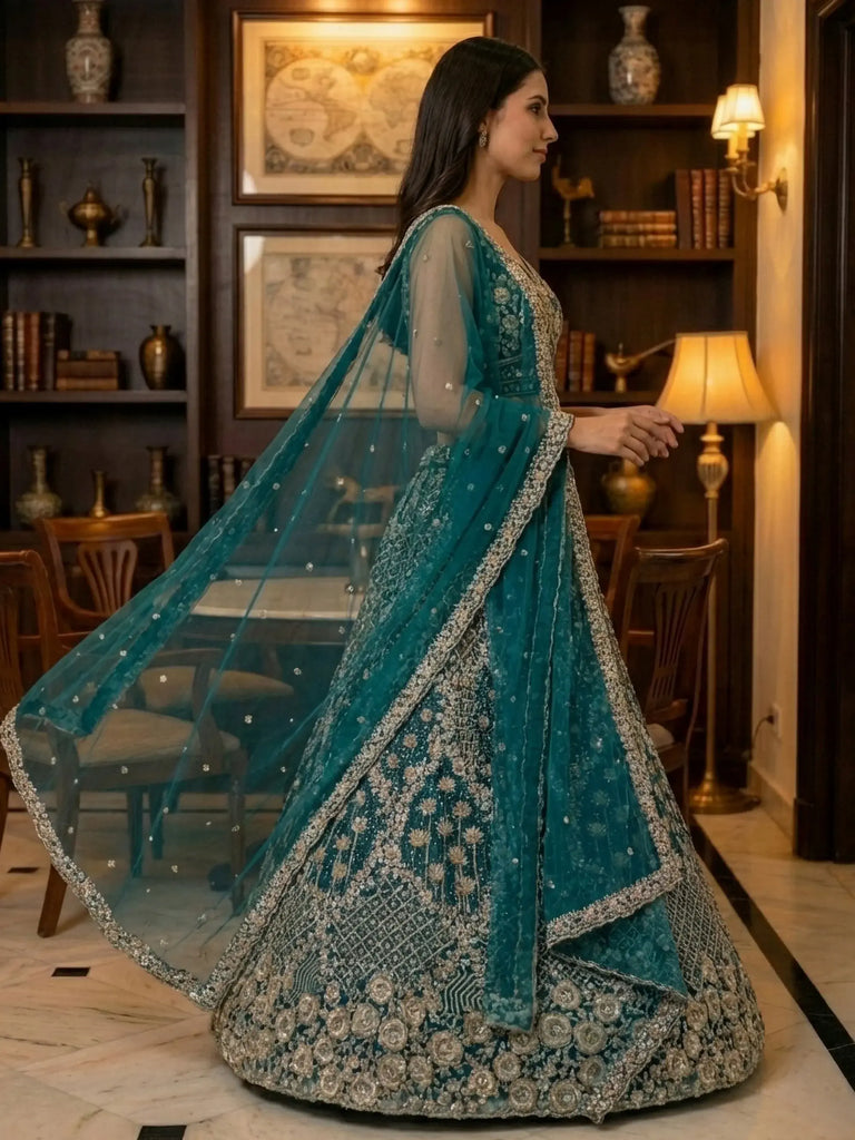 Amazing Blue Thread Embroidered Silk Party Wear Lehenga Choli