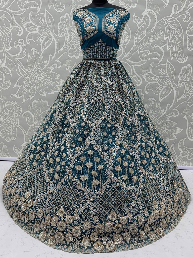 Amazing Blue Thread Embroidered Silk Party Wear Lehenga Choli