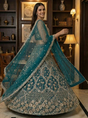 Amazing Blue Thread Embroidered Silk Party Wear Lehenga Choli