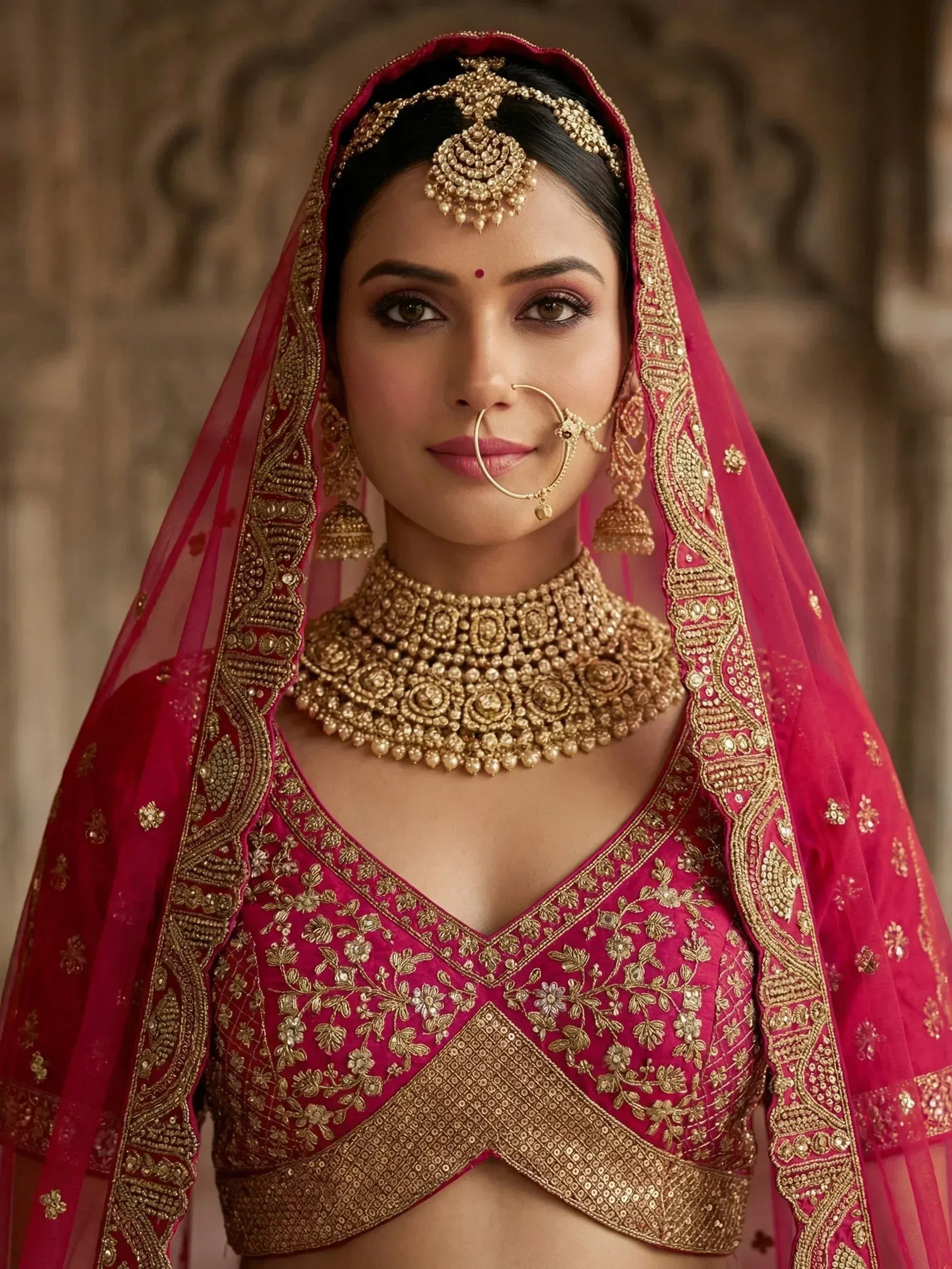 Great Pink Embroidered Silk Bridal Lehenga Choli With Double Dupatta