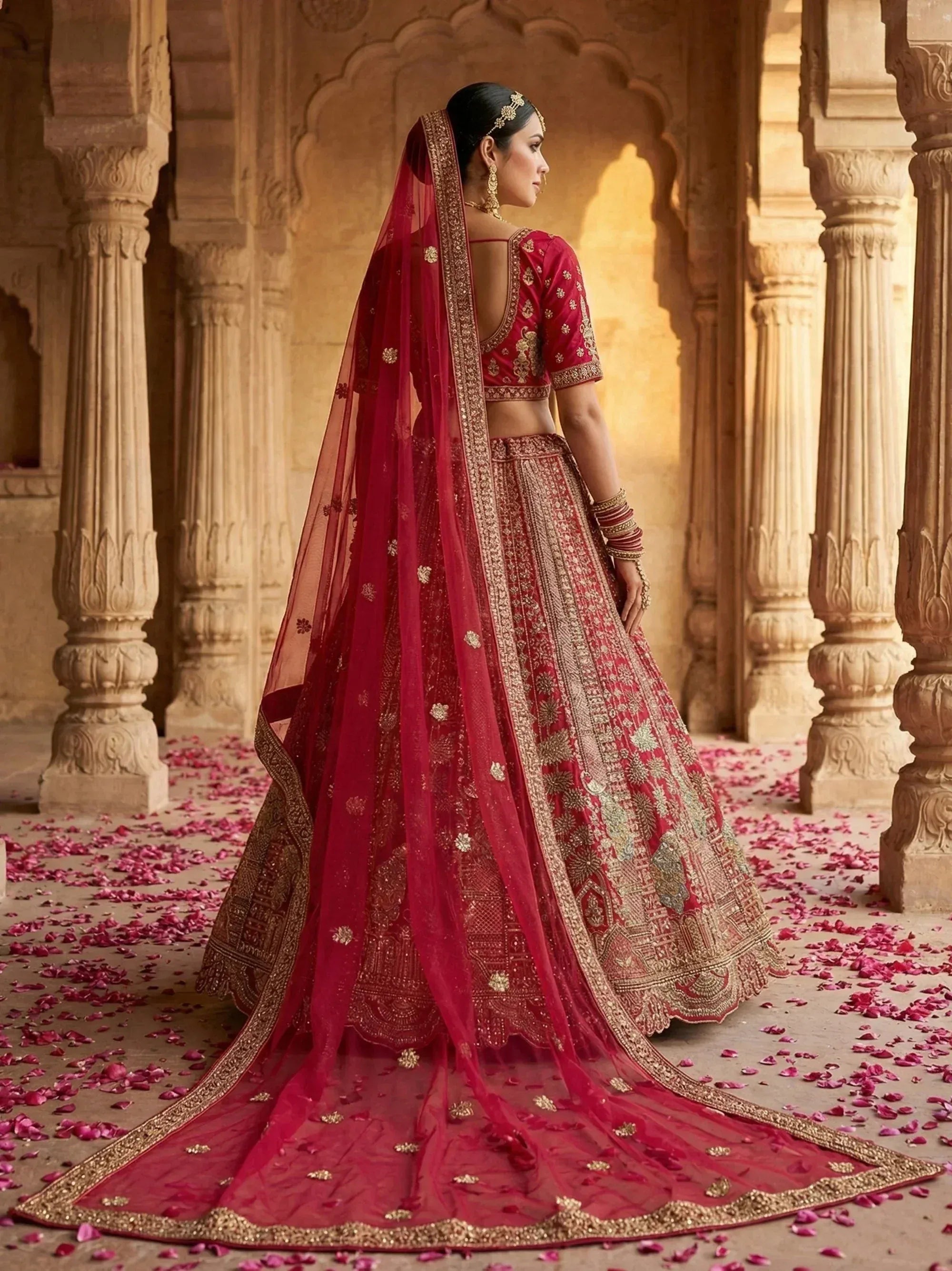 Great Pink Embroidered Silk Bridal Lehenga Choli With Double Dupatta