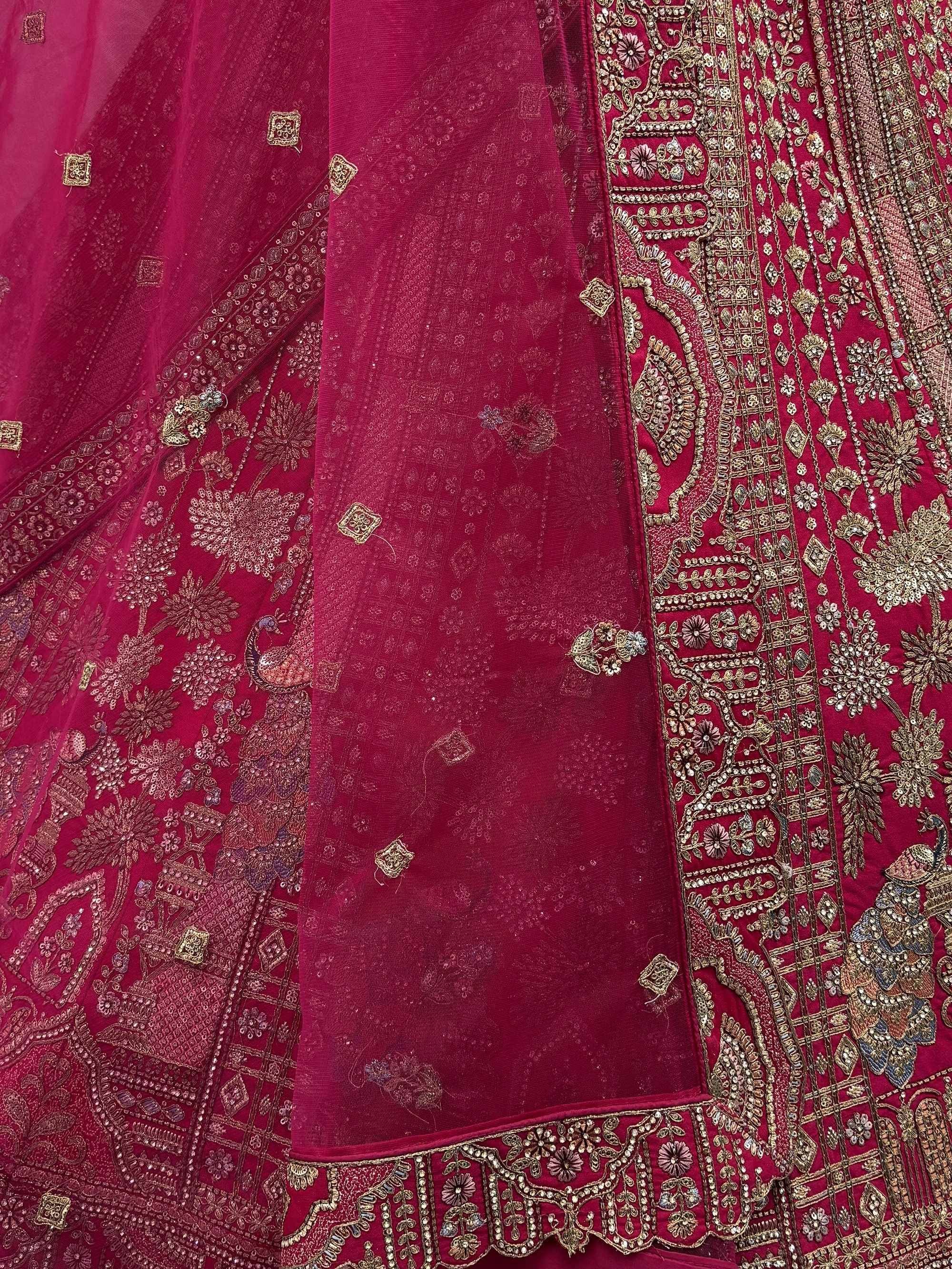 Great Pink Embroidered Silk Bridal Lehenga Choli With Double Dupatta