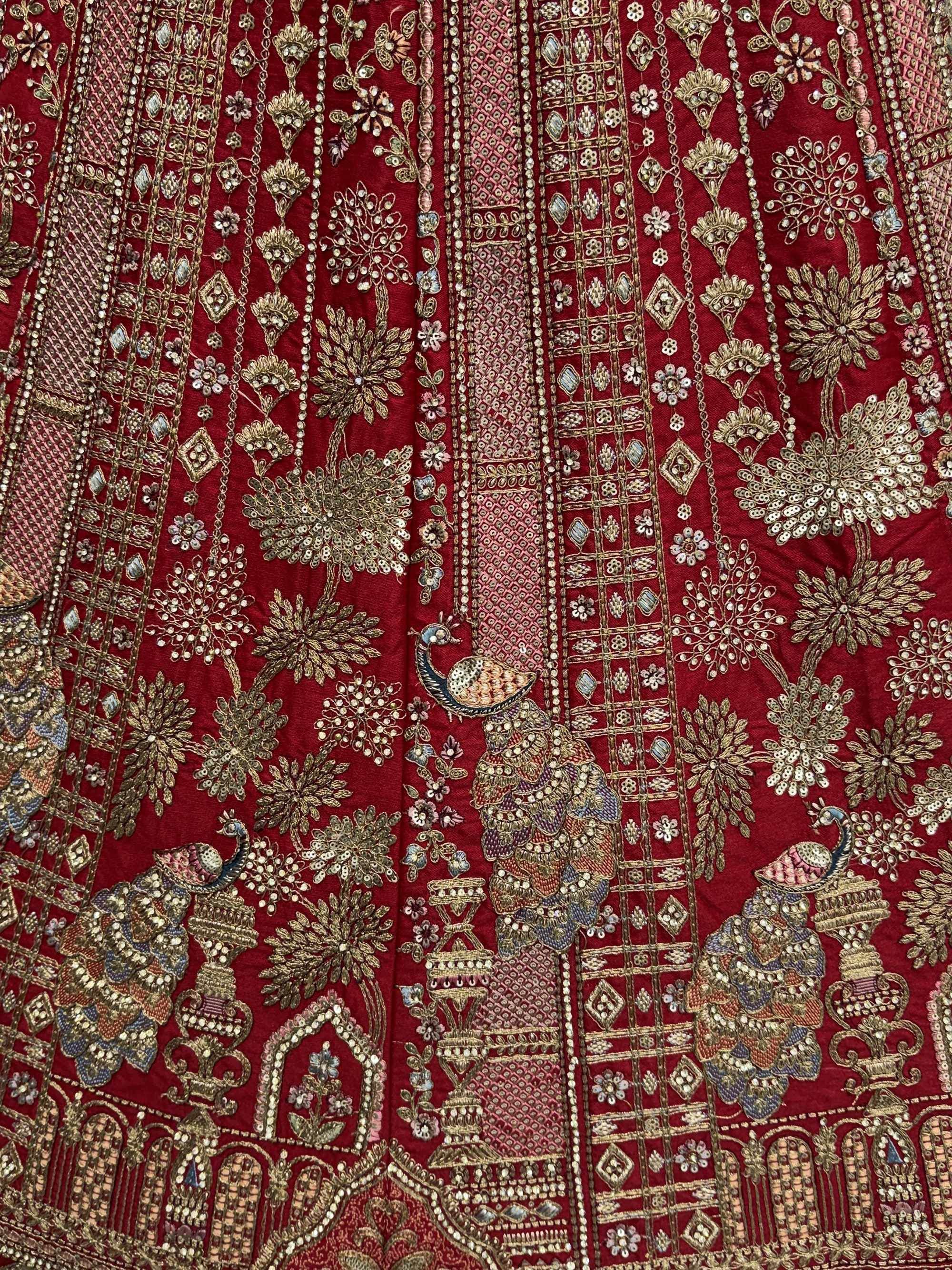 Lovely Red Embroidered Silk Bridal Lehenga Choli With Double Dupatta