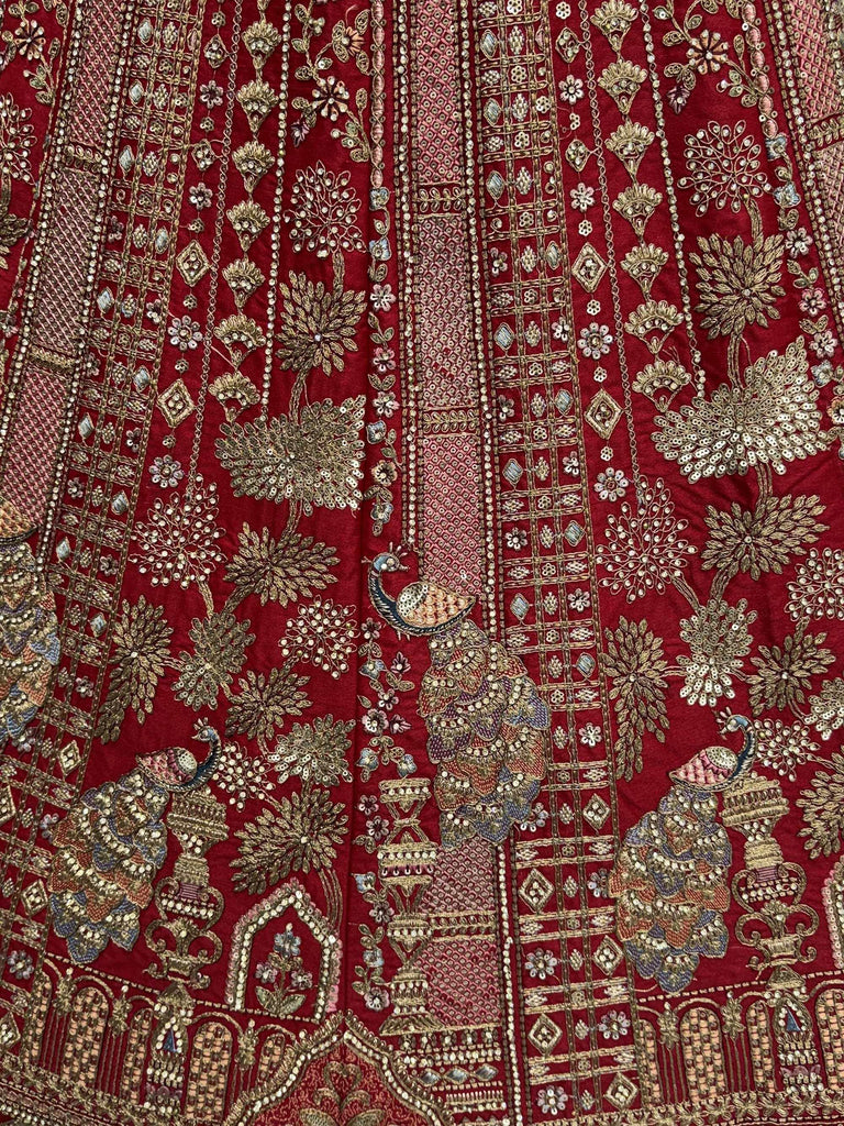 Lovely Red Embroidered Silk Bridal Lehenga Choli With Double Dupatta