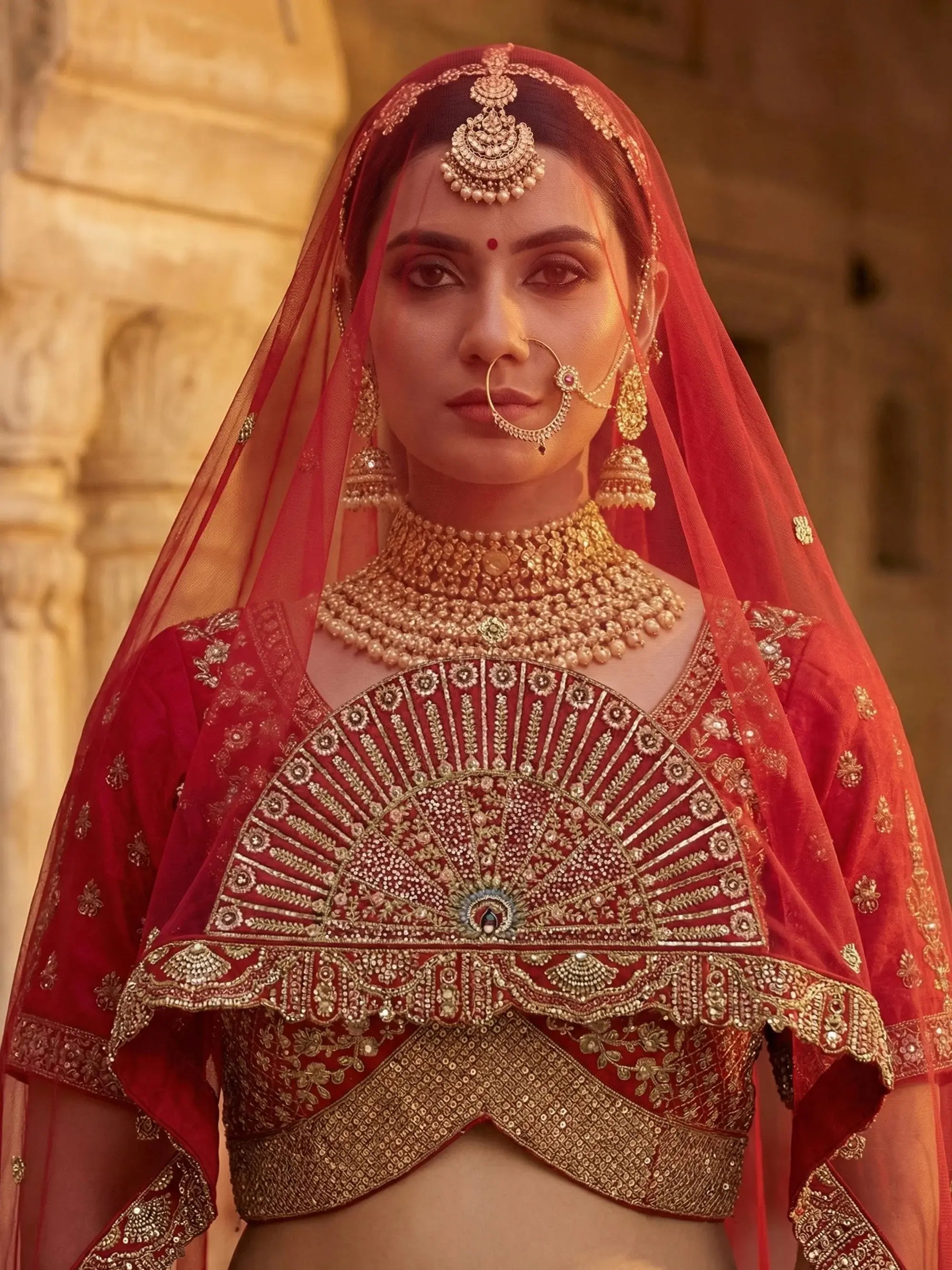 Lovely Red Embroidered Silk Bridal Lehenga Choli With Double Dupatta