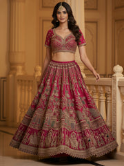 Lovely Red Embroidered Silk Bridal Lehenga Choli With Double Dupatta