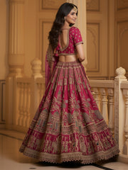Lovely Red Embroidered Silk Bridal Lehenga Choli With Double Dupatta