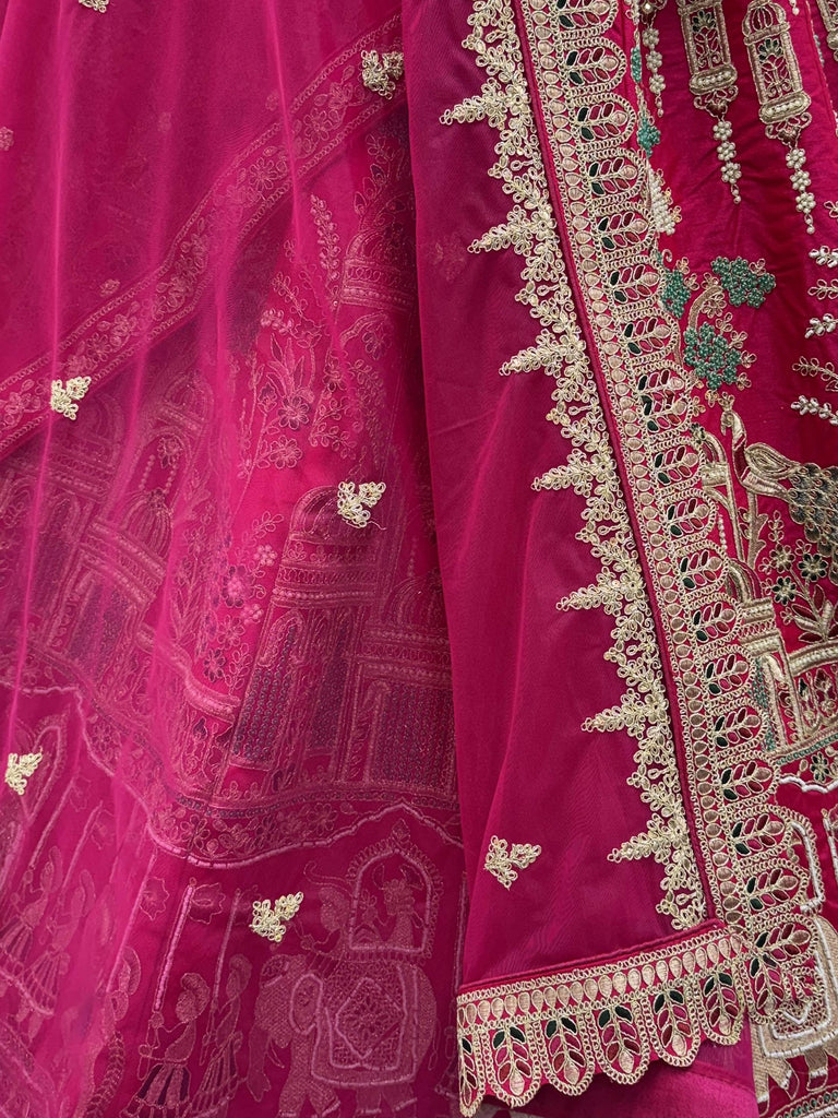 Lovely Red Embroidered Silk Bridal Lehenga Choli With Double Dupatta