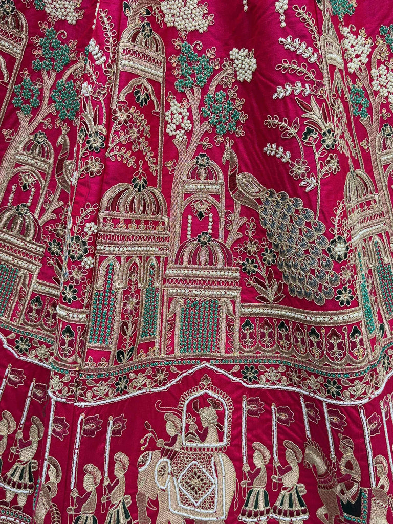 Lovely Red Embroidered Silk Bridal Lehenga Choli With Double Dupatta