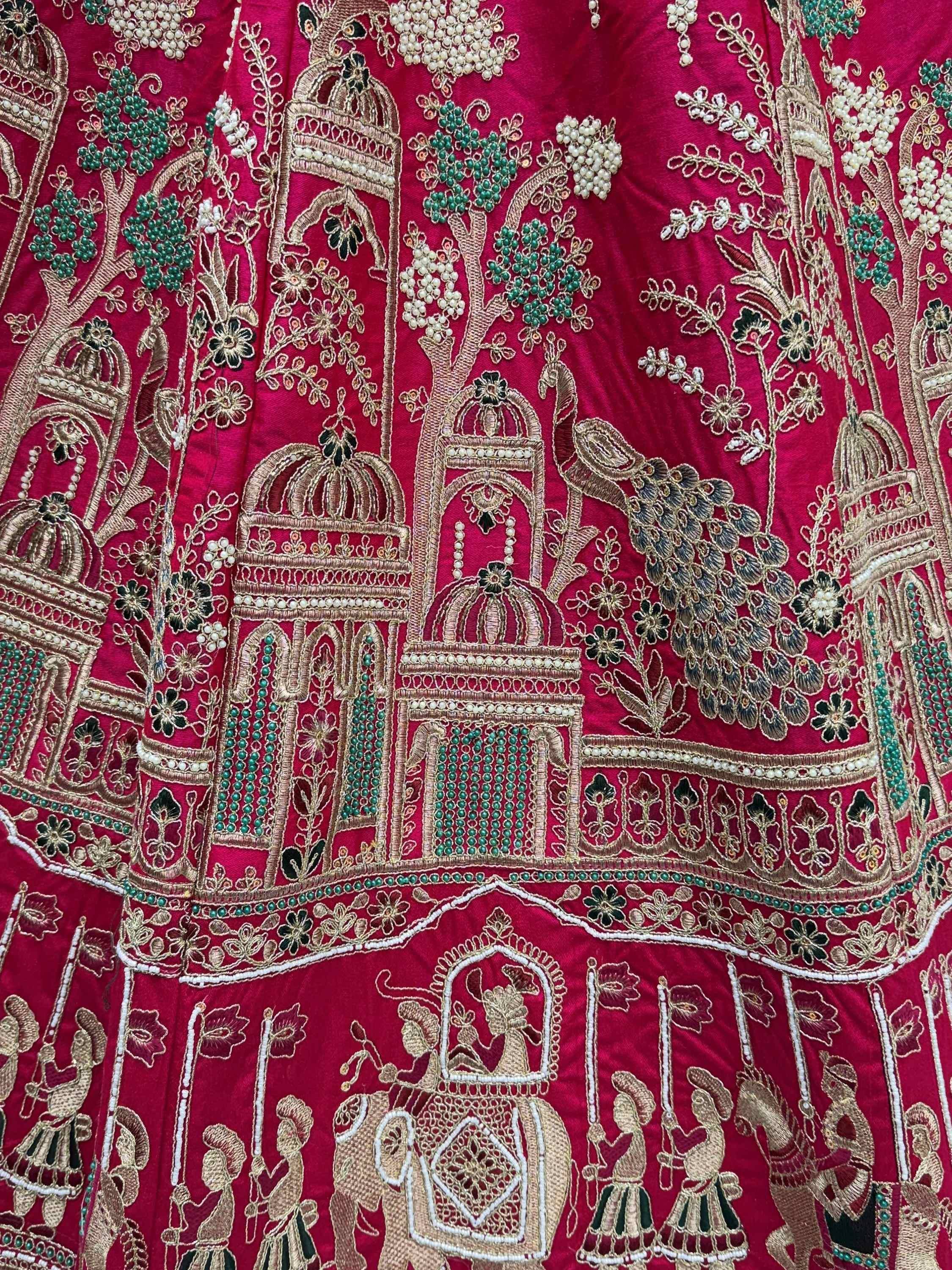 Lovely Red Embroidered Silk Bridal Lehenga Choli With Double Dupatta