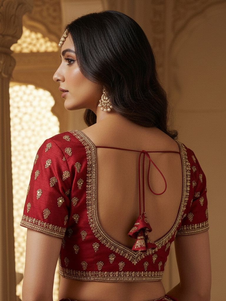 Graceful Red Embroidered Silk Bridal Lehenga Choli With Double Dupatta 