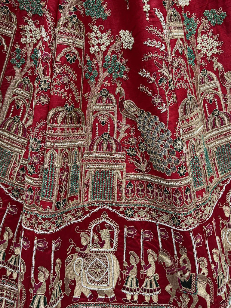 Graceful Red Embroidered Silk Bridal Lehenga Choli With Double Dupatta 