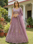 Stylish Pink Dori Embroidered Net Reception Wear Lehenga Choli