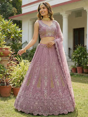 Stylish Pink Dori Embroidered Net Reception Wear Lehenga Choli