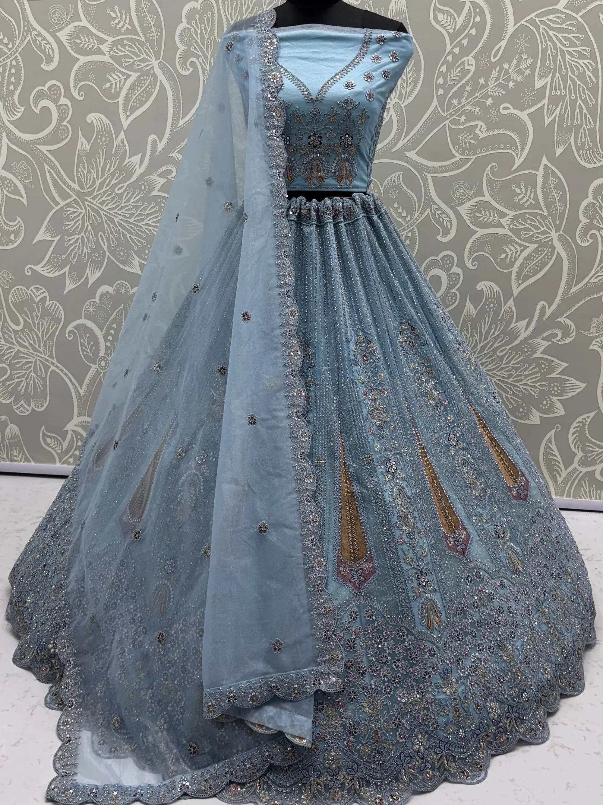 Attractive Blue Diamond Work Net Engagement Wear Lehenga Choli